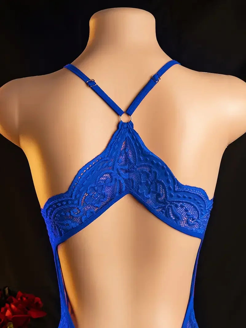 Sexy Lingerie For Women Deep V Crotchless Babydoll Dress Lace Bow Knot Open Bra Bodysuit Erotic Costumes Female Porno Underwear