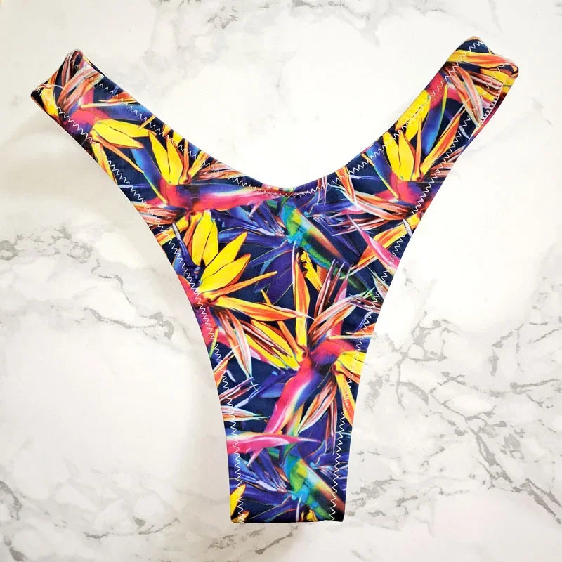 New Floral Print Brazilian Bikini Bottom Women's Swimwear High Waisted Sexy V Thong Swimsuit Bathing Suit Women Swimwear Women