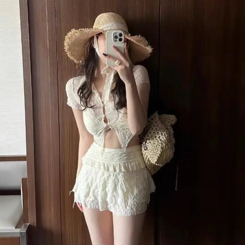 Swimsuit Women's Bikini New Slimming and Belly Covering Four Piece Set Sexy Pure Desire Split Vacation Soaking in Hot Springs