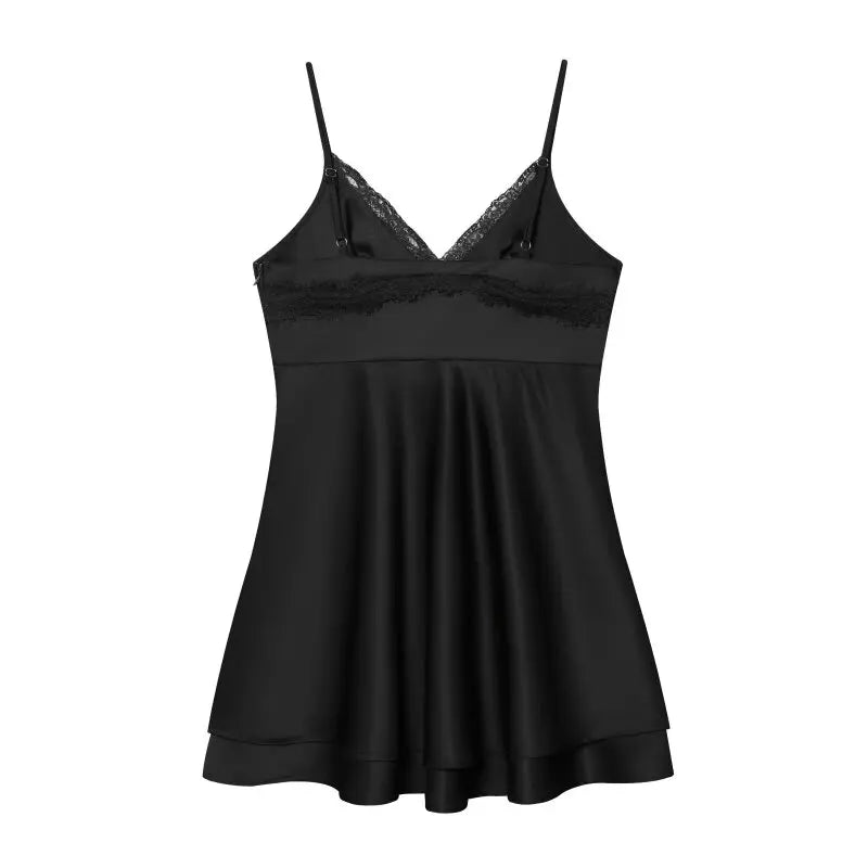 Ladies Silky Satin Slip Dress, Sexy V-Neck Lace Trim Spaghetti Strap Mini Dress, Lightweight for Summer Casual Outings