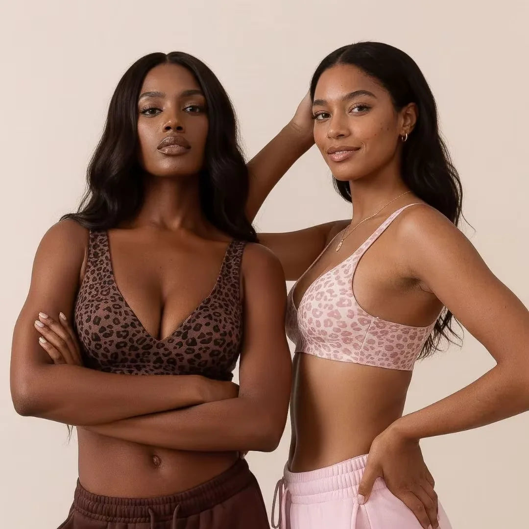 Pink Leopard Deep V Push Up Jelly BrasWireless Supportive Bra No Underwire Comfortable Bras Plunge Seamless Bralette