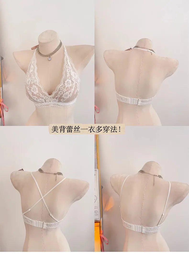 Lace Halter Backless Bra Push Up Small Bust Sexy Pure Desire Back Beauty Women Young Girl Fashion Intimates Underwear New Trend