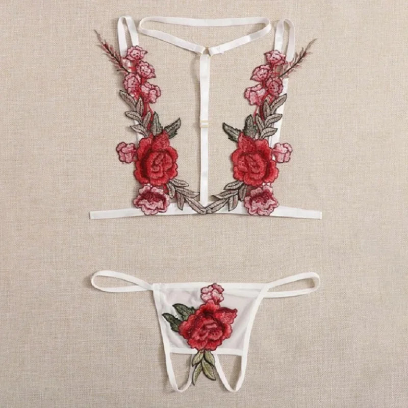 Sexy Lingerie Women Lace Rose Mini Pornographic Lingerie Hot Woman Underwear Embroidery Sleepwear Ladies Sexy Bras Panties Set