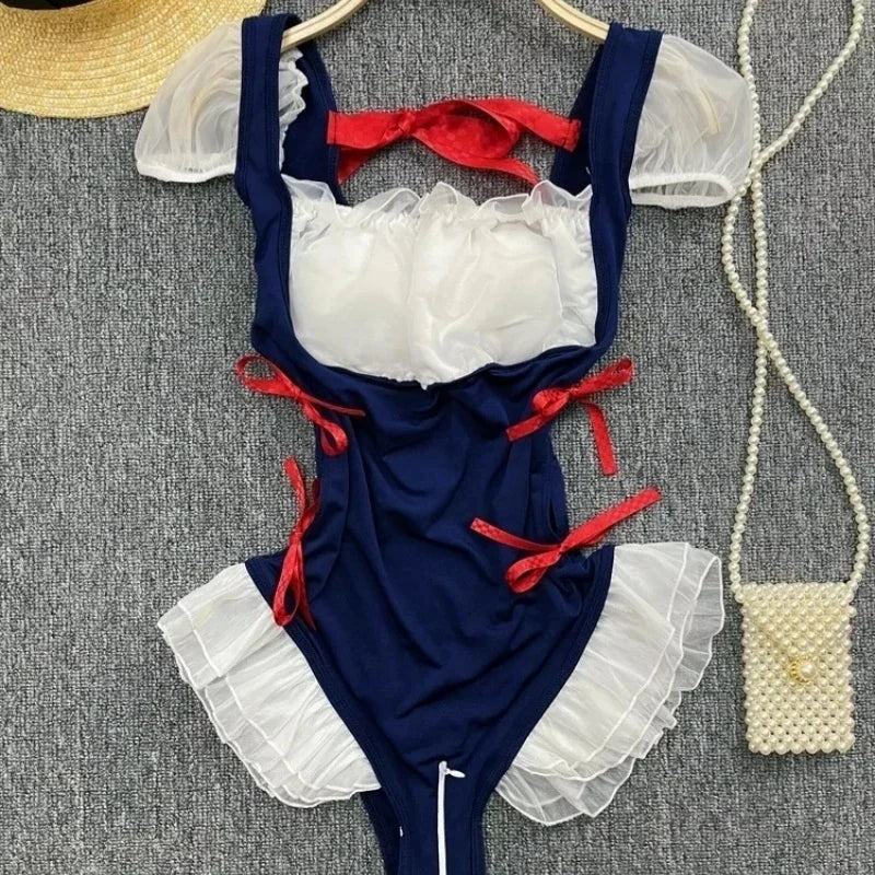 Backless Hotsweet Bow Lingerie For Women See Through Mesh Sexy Bunny Costume Lingerie Bodysuit 4 Piece Jumpsuit Spot Lace Cospla