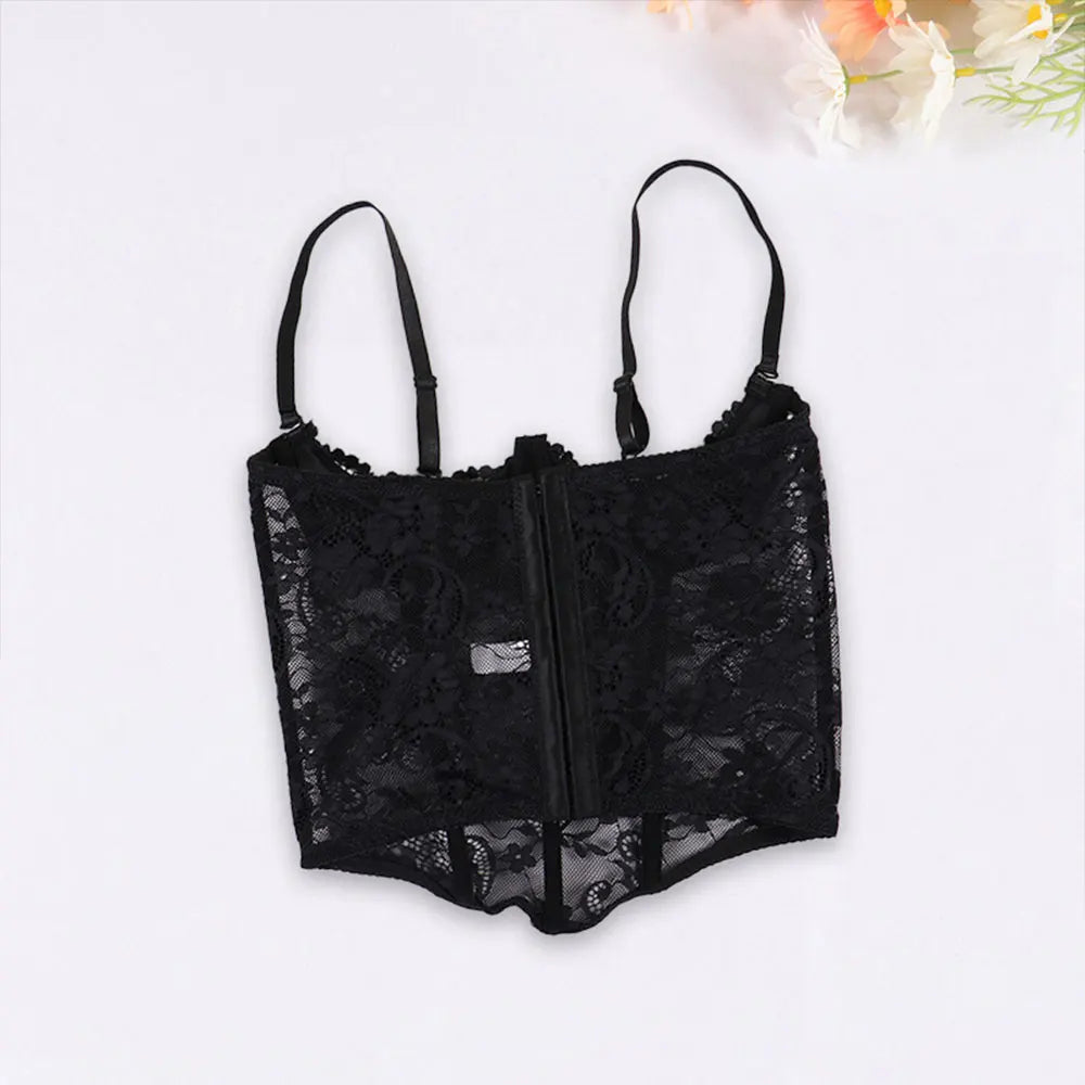 Sexy Black Lace Corset Women Corset Waist Bustier Open Crotch Body Shaper Lingerie Adjustable Belly Corsets Clothing Accessories