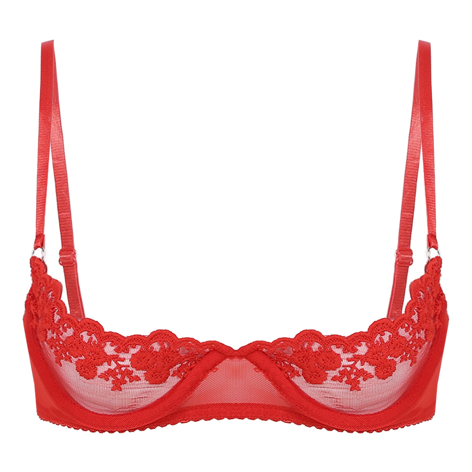Sexy Womens Sheer Floral Lace Underwired Bra Underwear Unlined Brassiere Lingerie Bare Breast Exposed Open Nipples Bra Tops