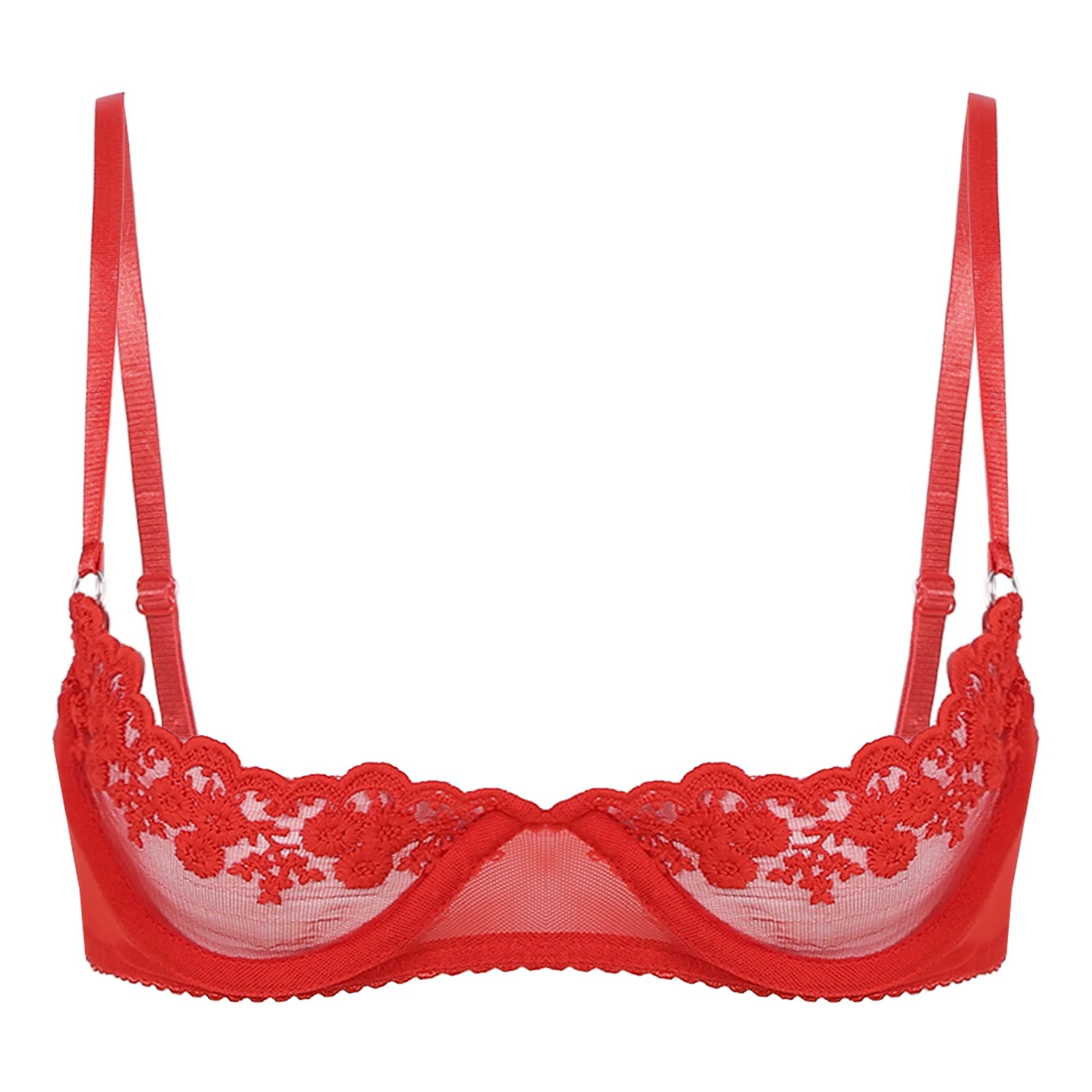 Sexy Womens Sheer Floral Lace Underwired Bra Underwear Unlined Brassiere Lingerie Bare Breast Exposed Open Nipples Bra Tops