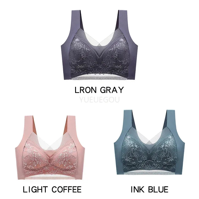 3 Pcs Women's Push Up Bralette Wireless Bras - 5cm Natural Lift, Seamless Lace Plus Size (L-6XL), No Underwire Comfort