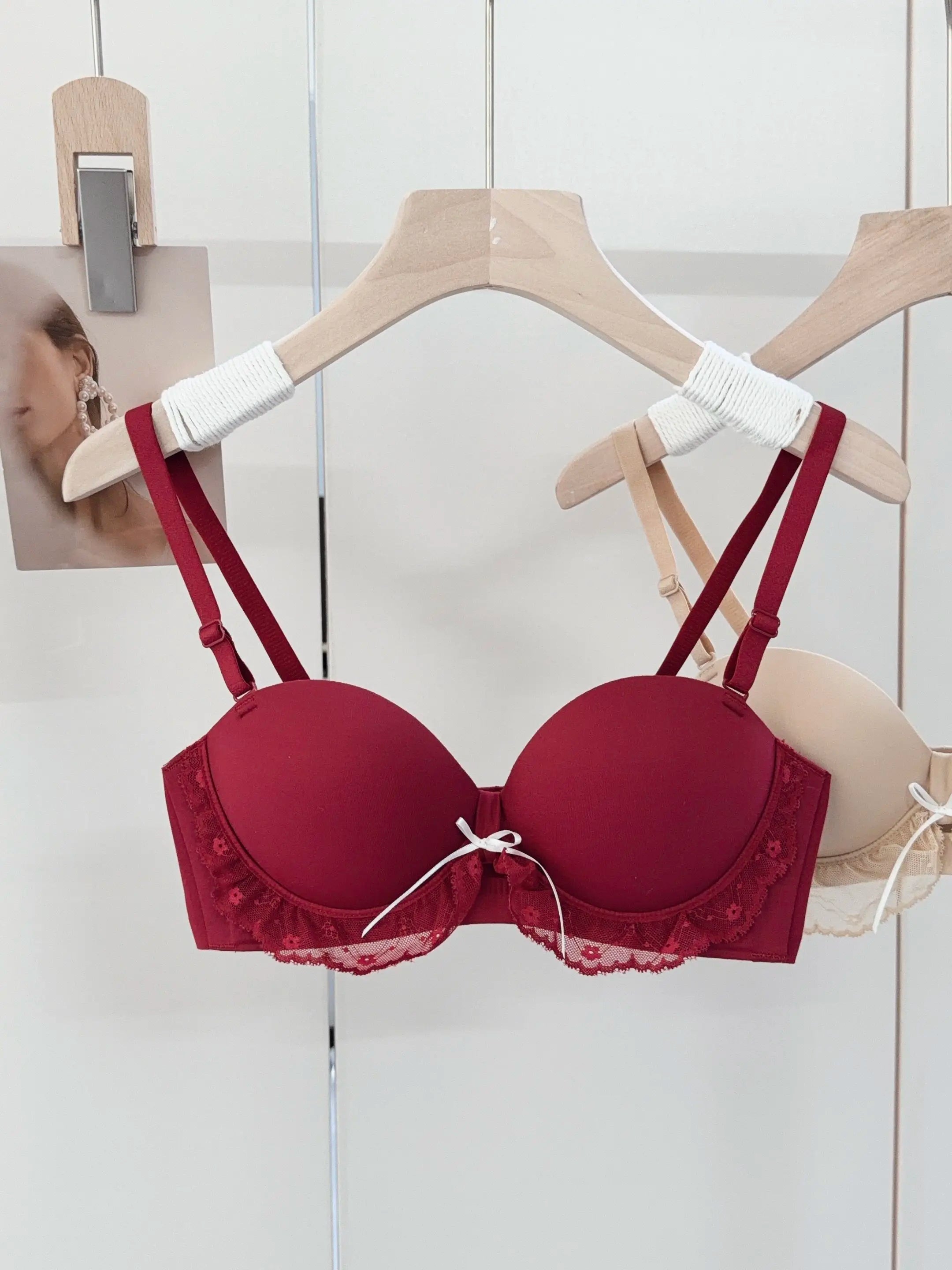 YEMOMO Red Half-Cup Lace Bra Set for Small Chests Adjustable Support Anti-Sagging Push Up Sexy Lingerie Set Women Birthday Gift