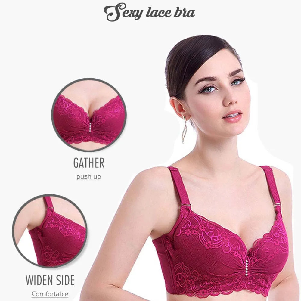 BCHRAYIUP Women's Underwire Padded Plunge Push Up Bra Sexy Flora Lace Deep V Full Cup Bra 34 36 38 40 42 44 46 B C D E