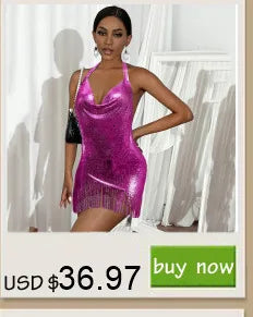 Sexy see through metal sequin corset crop top womens summer beach party halter tank top rave festival outfits cropped y2k Tops