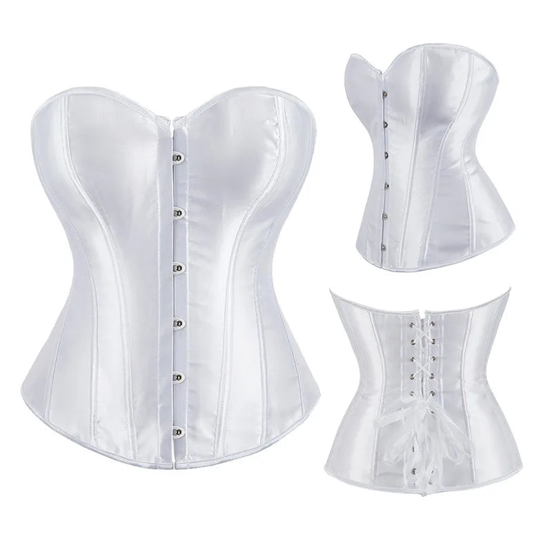 Corset Top Bustier Overbust Women Sexy Satin Lingerie Corselet Plus Size Red Black Green Pink Brown Gold Purple