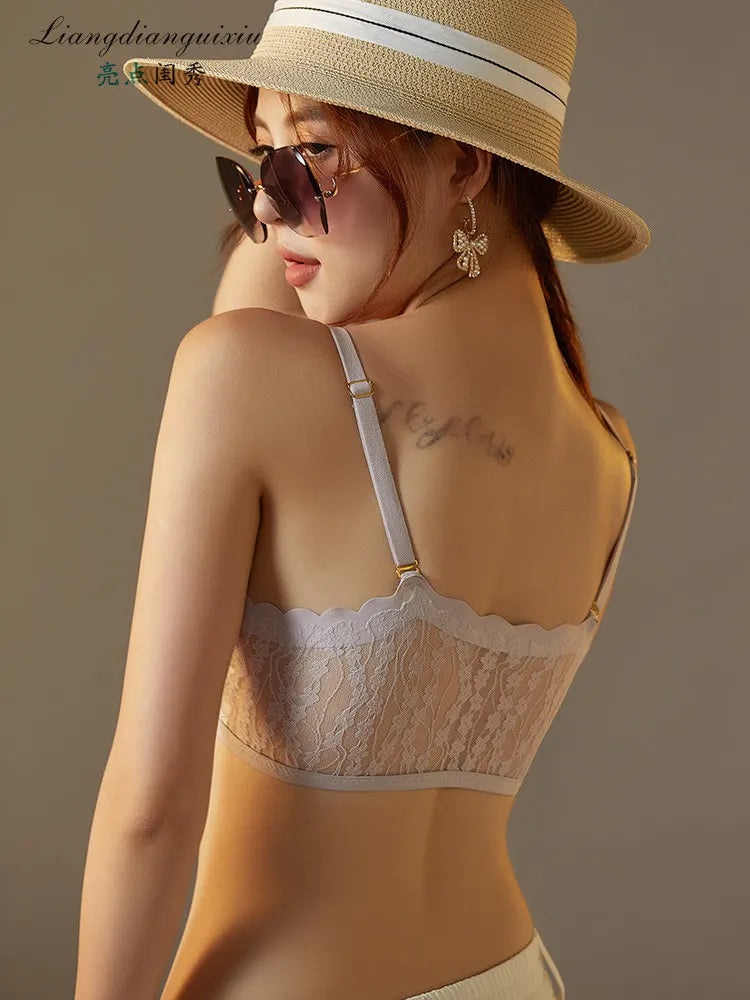 Summer French Front Closure Bras for Women Sexy Lace Seamless Wireless Bralette Small Chest Push Up Everyday T-Shirt Bra