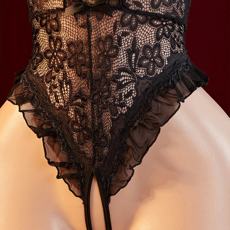 Sexually Corsets Women's Pajamas Open Crotch Sleepwear Sexy Deep V Corset Lingerie For Woman Perspective Lace Underwear Bodysuit