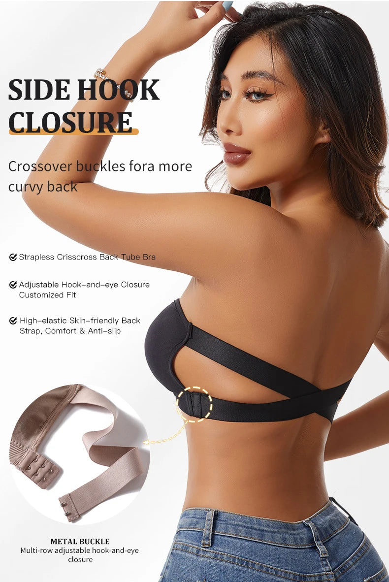 Strapless Push Up Bra For Women Wireless Removable Pad Invisible Daily Brassiere Underwear Seamless Backless Bandeau Bralette
