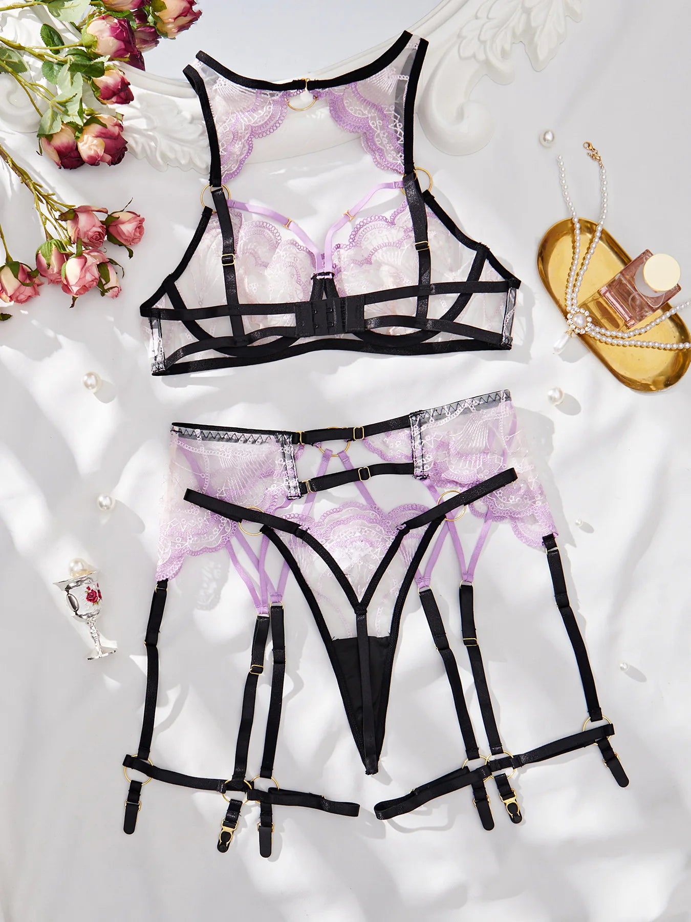 Women's Erotic Lingerie Sexy Set Transparent Lace Luxury Outfit Complete Elegant Very Thin Underwear Fancy Intimate Sets