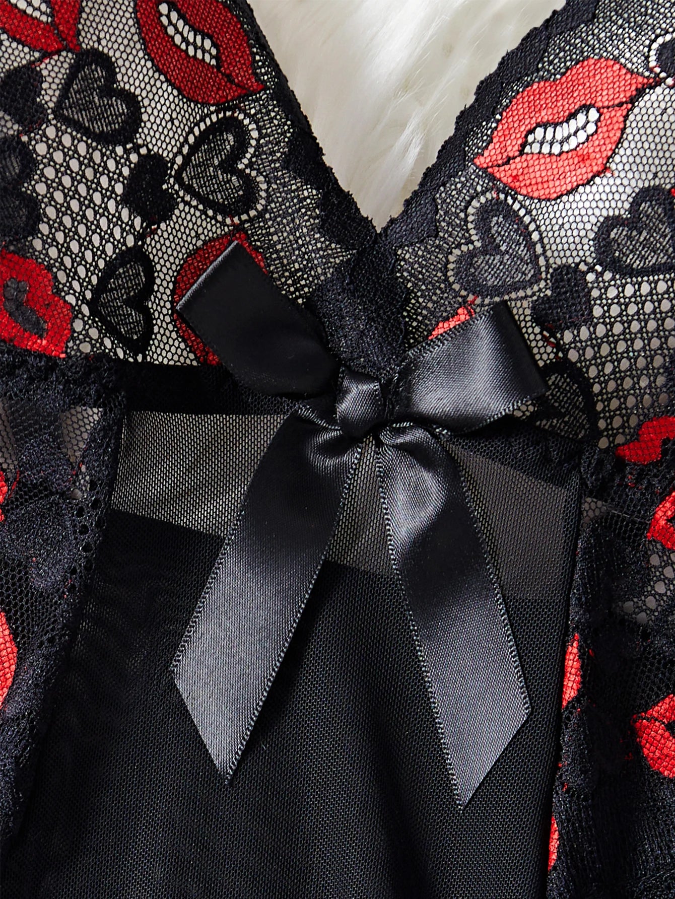 Sexy Lingerie Set Women Erotic Bra Nightdress Sexy Lace Sleepwear Red Lip Print Soft Sling Dress And Thong Full Slip Pajama Set