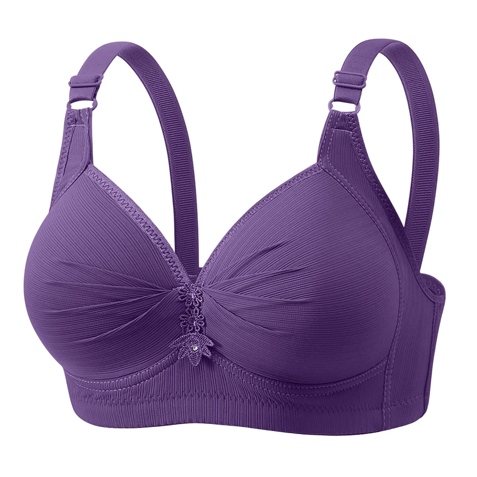 Elegant Skin Tone Textured Bra Chic Wireless Full Coverage Underwear Stylish Push Up Rhinestone Detail Lingerie Women