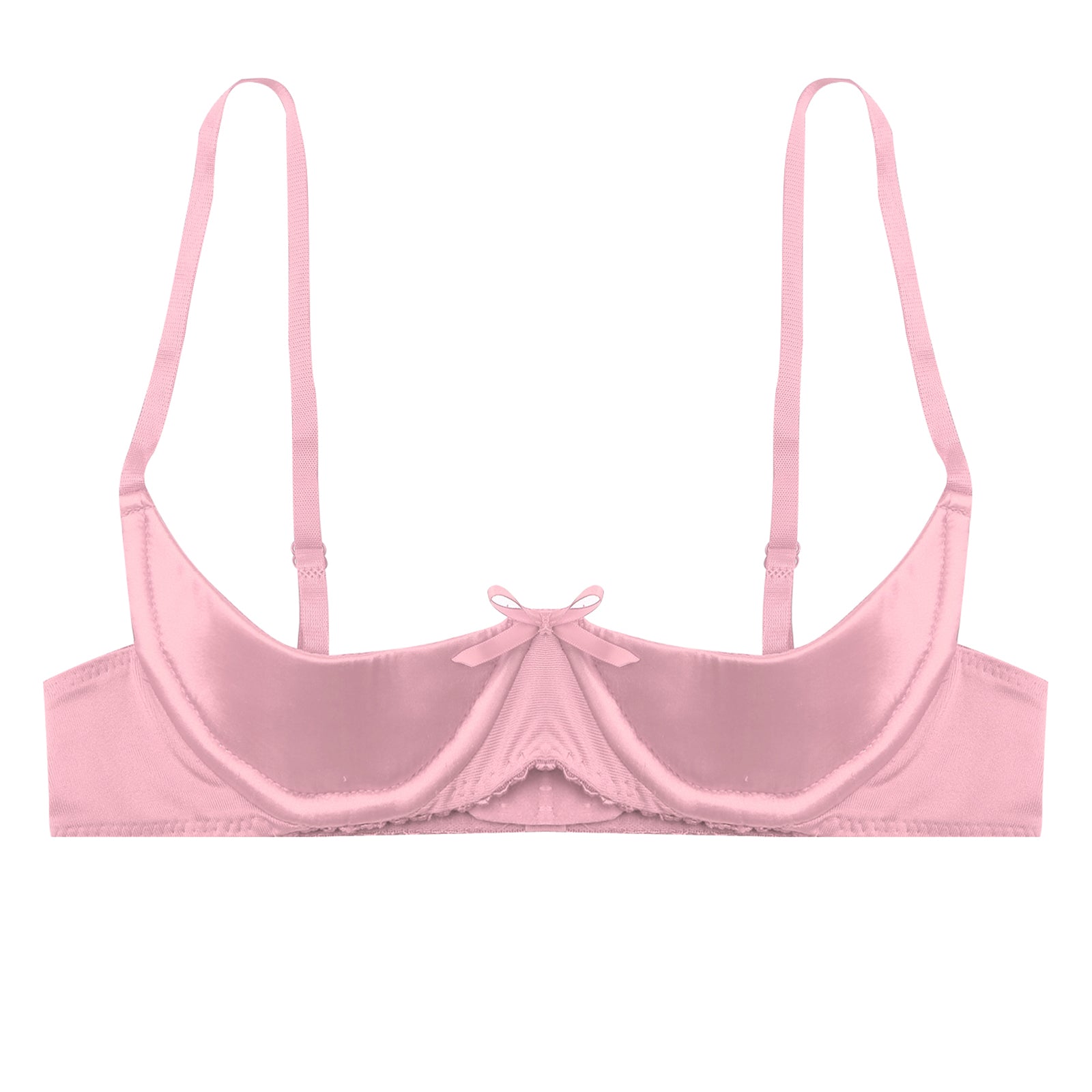 Womens Sexy Satin Intimates Lingerie Bras Female Adjustable Straps Underwire Half Cup Bow Push Up Balconette Brassiere Underwear