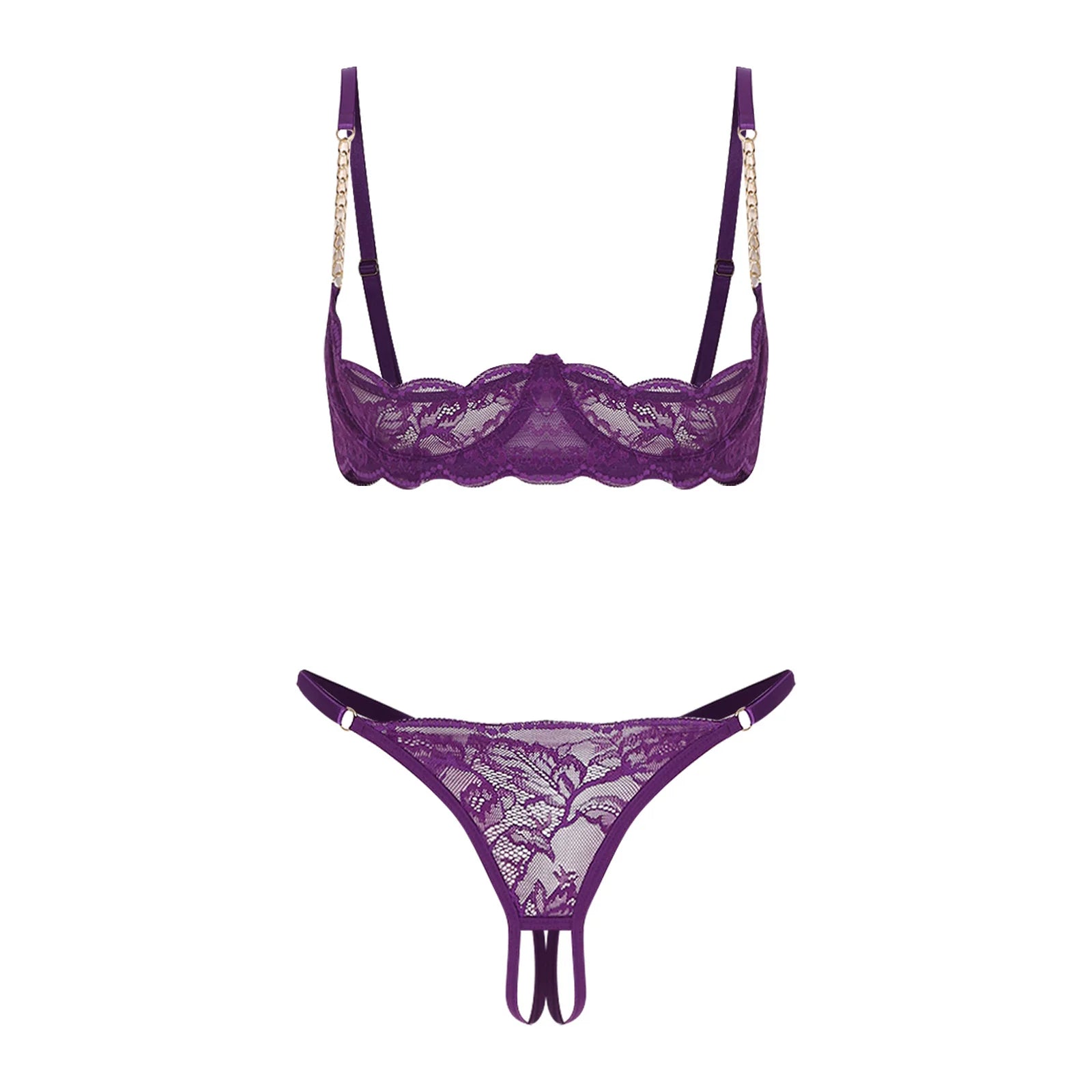 Womens Lingerie Bare Exposed Open Nipples Bra Underwear Set Floral Lace Brassiere 1/4 Cup Underwire Push-up Bralette Balconette