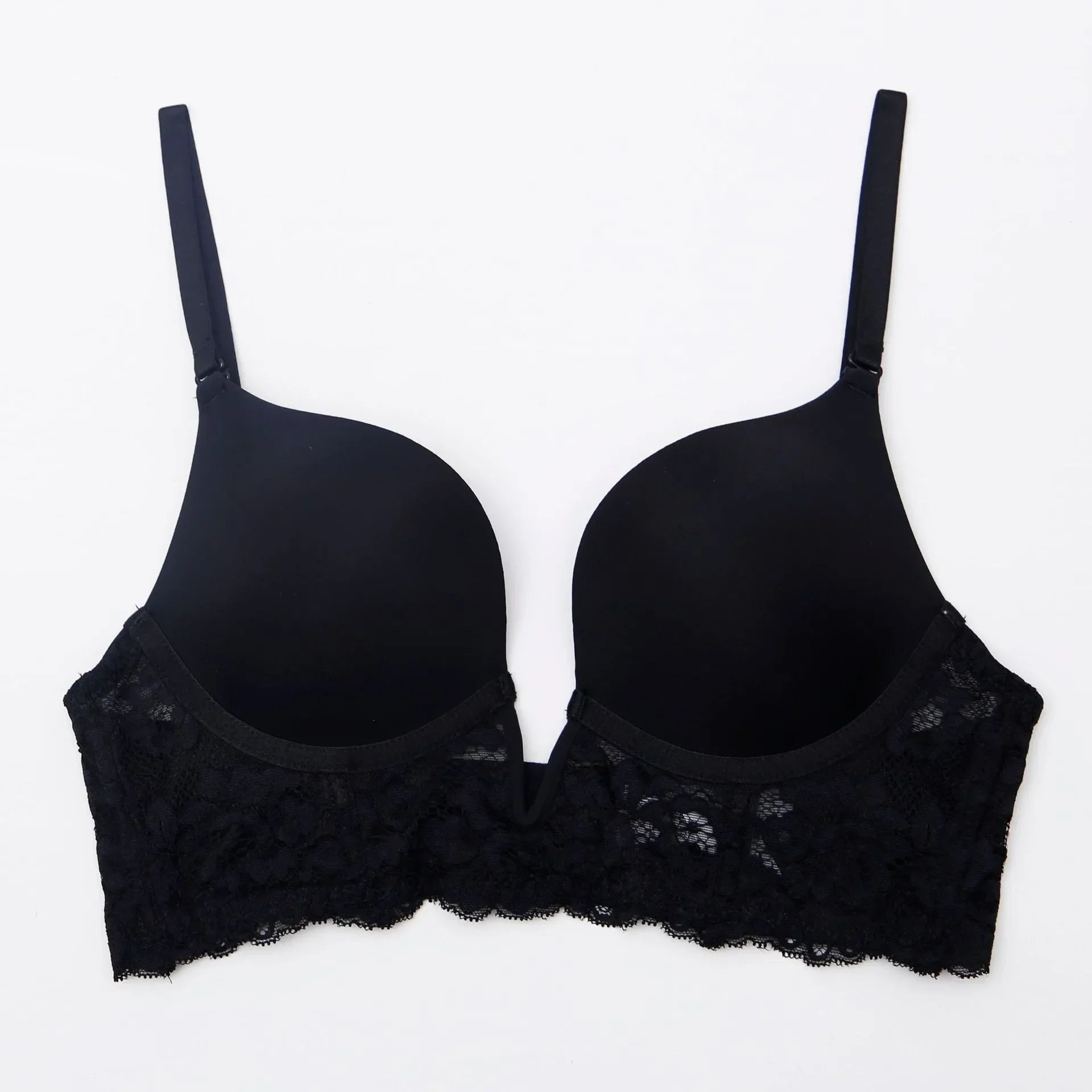 Women Padded Underwired  Push Up Lace Bras for Plunge Deep V Low Back Removable Strap Sexy Lingerie Brassiere Femme Underwear