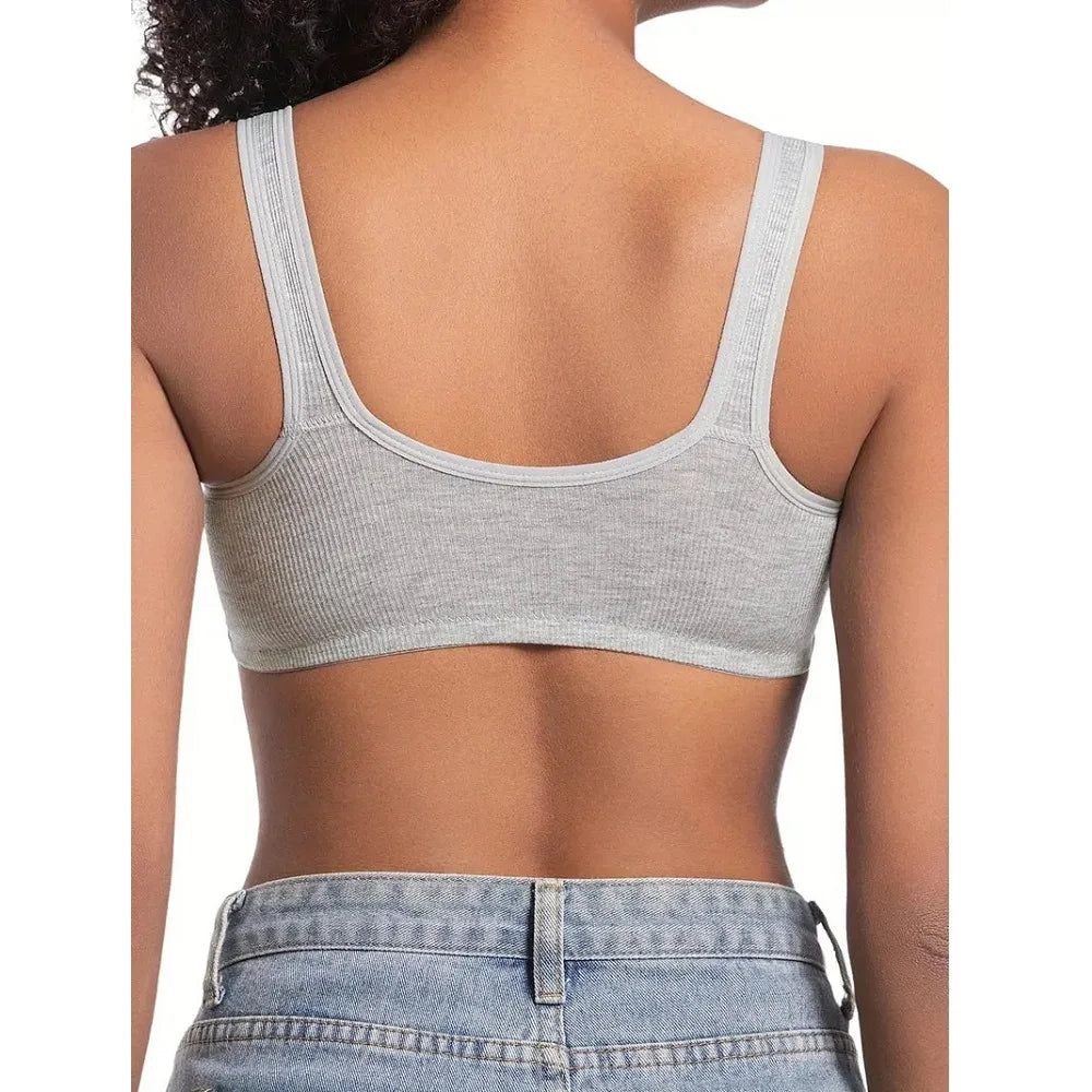 Women's Bra Wire-Free Front Closure Solid Color Full Coverage 3D Cups More Considerate for Middle-Aged And Elderly Individual