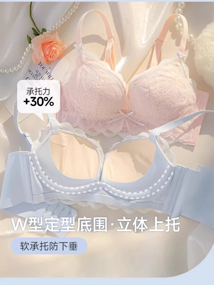 Small Boob Bra, Japanese Style Push Up Lace Bralette with Padded Inserts, Anti Sagging Sexy Lingerie Women Comfortable Underwear