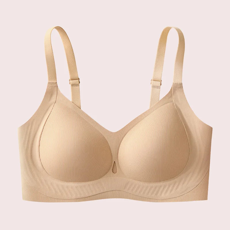 Ribbed Fashion Seamless Bra Without Underwire Skin-Friendly Comfortable Breathable Lift Small Chest Gather Soft Support Bra