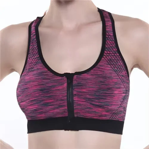 Women Sports Bra Front Zipper Sports Bra Breathable Shock-proof Underwear High Impact Yoga Bra Running Fitness Workout Tank Tops
