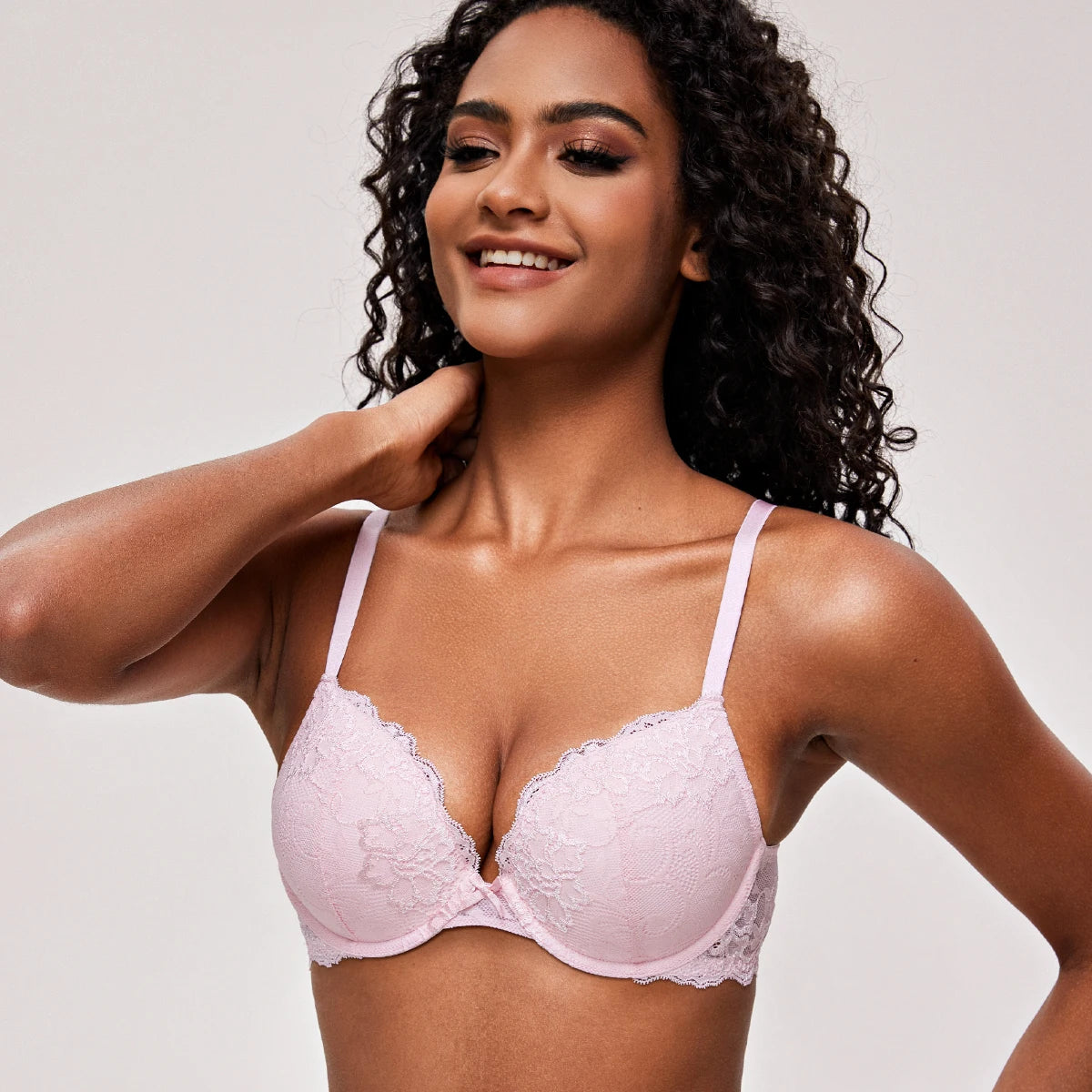 Wingslove Women's Push Up Bra Sexy Lace Lingerie Comfort Padded Bra Brassiere Plunge Lift Up Add One Cup Underwire Bra