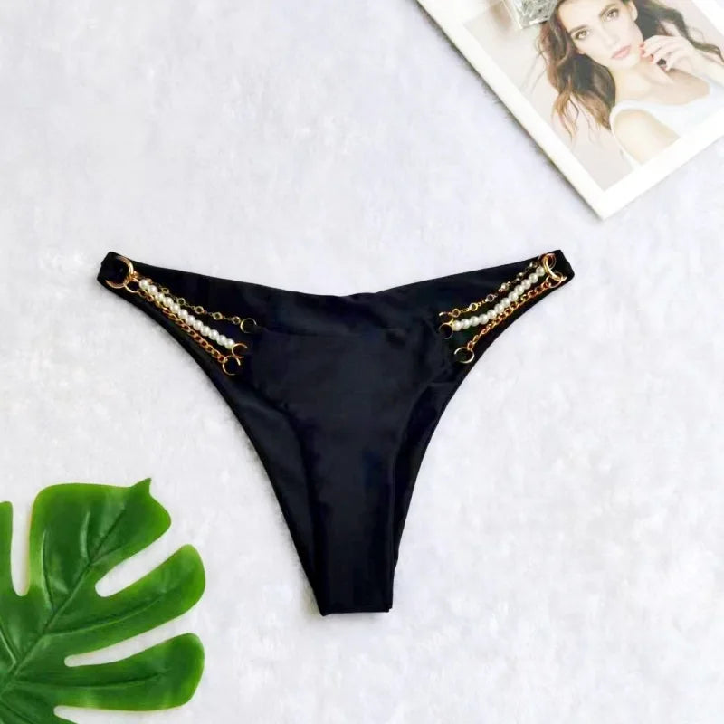 Bikini swimsuit with separate metal cover-up, women's halter neck backless swimwear made of highly elastic fabric