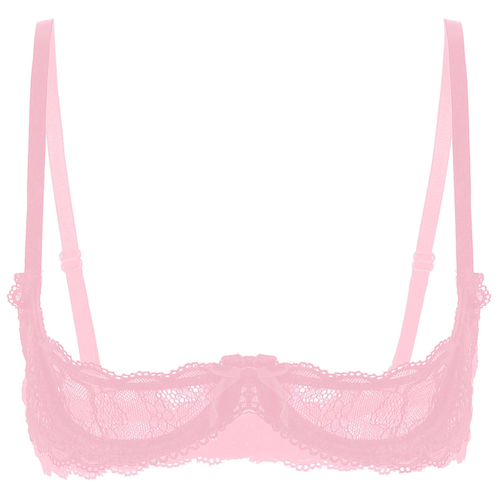 Women's Sheer Lace Lingerie Sexy Half Cup Bare  Breast Underwire Push Up Bra Tops Adjustable Straps Unlined Brassiere