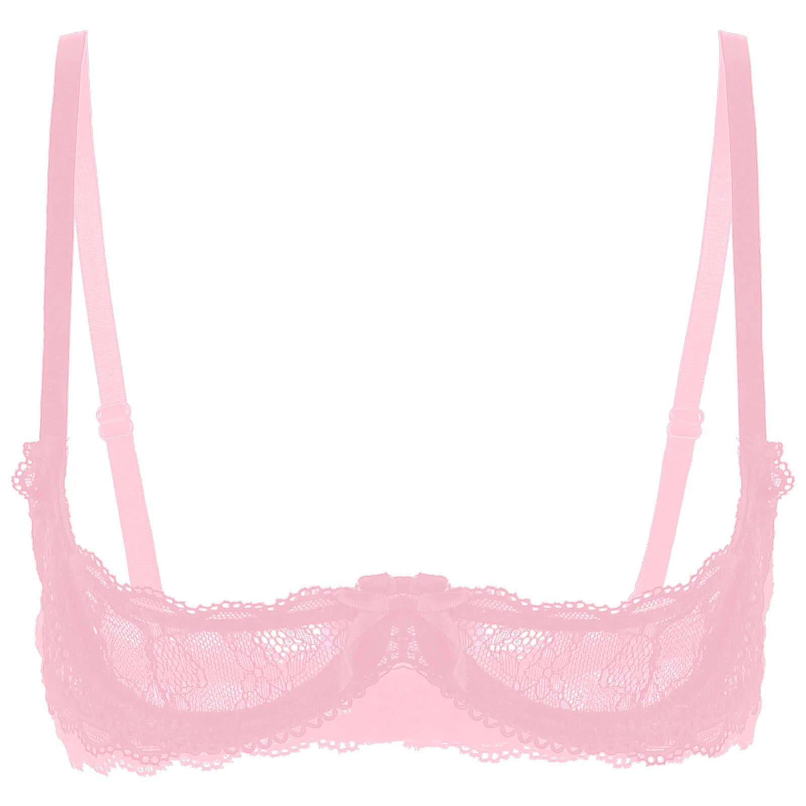 Women's Sheer Lace Lingerie Sexy Half Cup Bare  Breast Underwire Push Up Bra Tops Adjustable Straps Unlined Brassiere