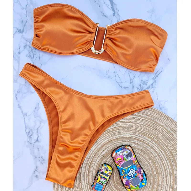 Sexy Women Bikini Brazilian Swimsuit Push-up Bra Bikini Set Two Piece Swim Suit Swimwear High-waisted Beachwear Solid Bathing
