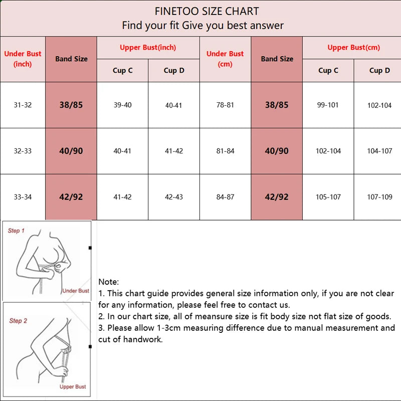 FINETOO Sexy Women Plus Size Underwire Full Coverage Unlined Seamless Bra Wide Straps Wireless Bras for Women Push Up Brassiere