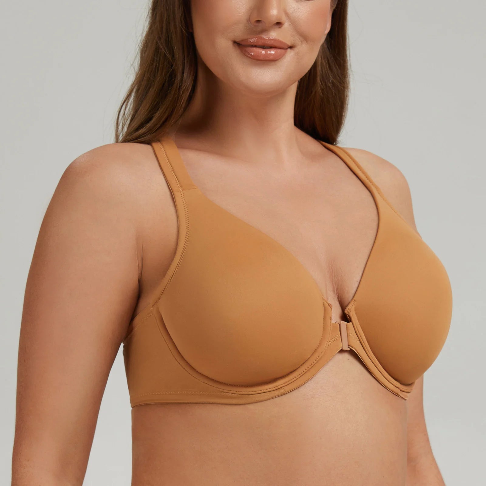 MELENECA Women's Racerback Full Coverage Front Closure Bras Plunge Unlined Seamless Underwire Bra