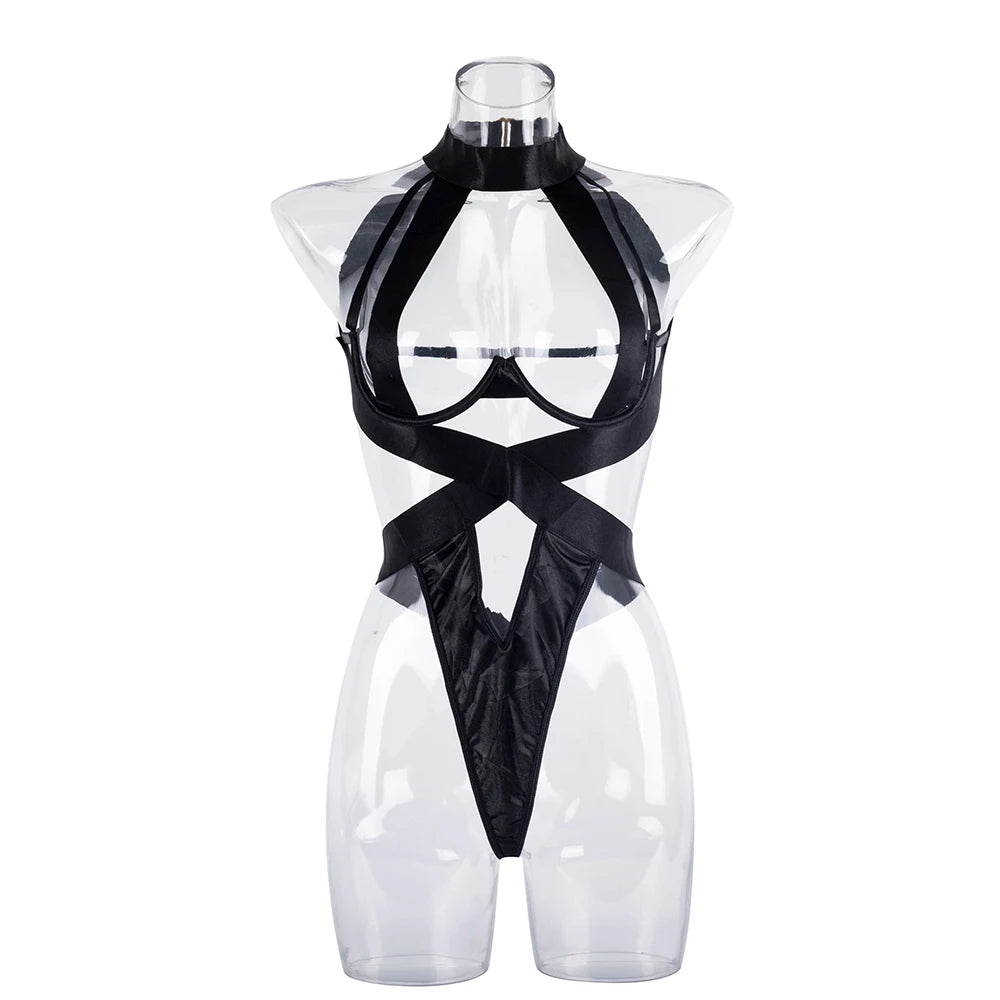 Ellolace Bandage Sexy Lingerie Bodysuit Women Halter Hollow Out Exotic Clothes Black Porn Bottom Sissy Hot Sensual Body