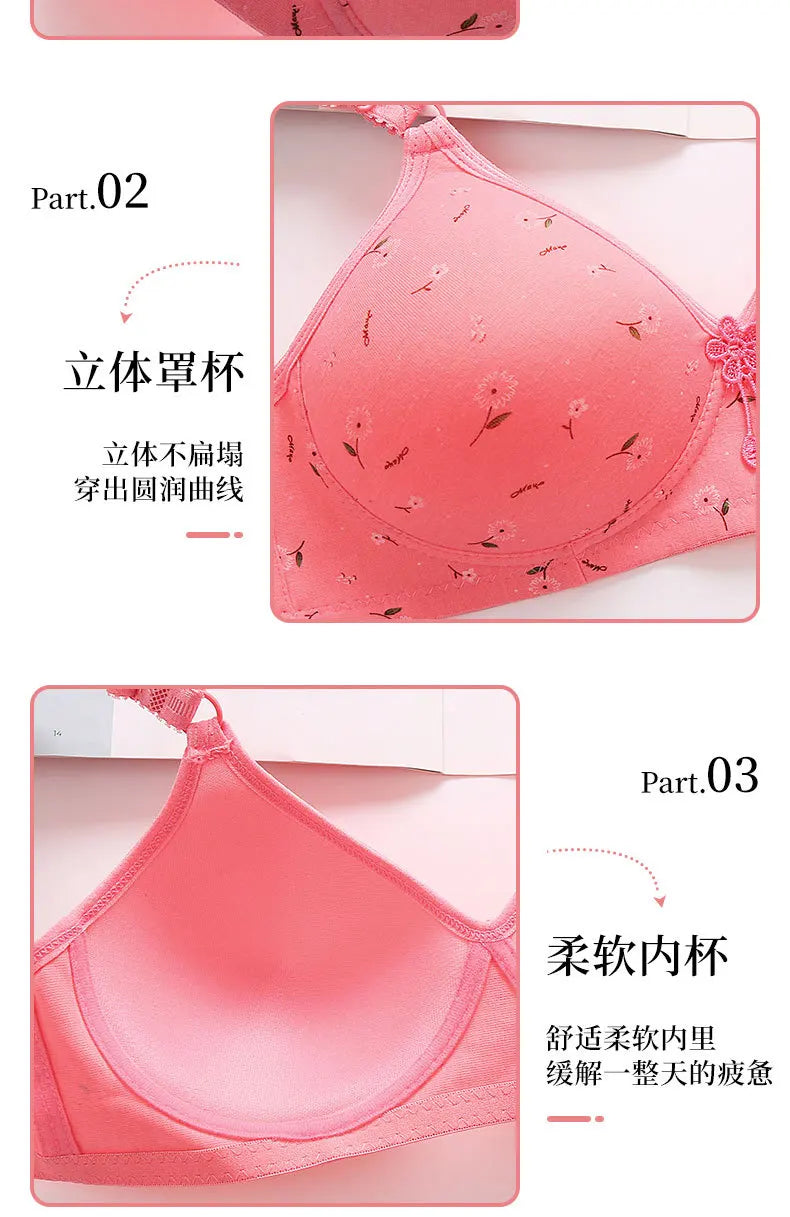 Large and Thin Underwire Bra Without Steel Ring Comfortable Gathering and Breathable Bra for Middle-aged and Elderly Mothers