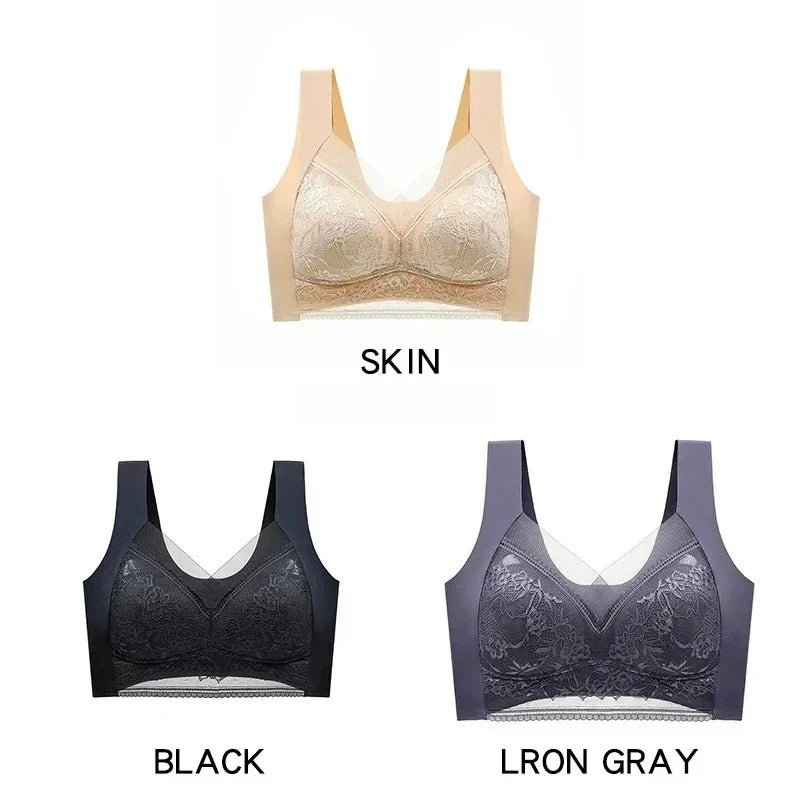 3 Pcs Women's Push Up Bralette Wireless Bras - 5cm Natural Lift, Seamless Lace Plus Size (L-6XL), No Underwire Comfort