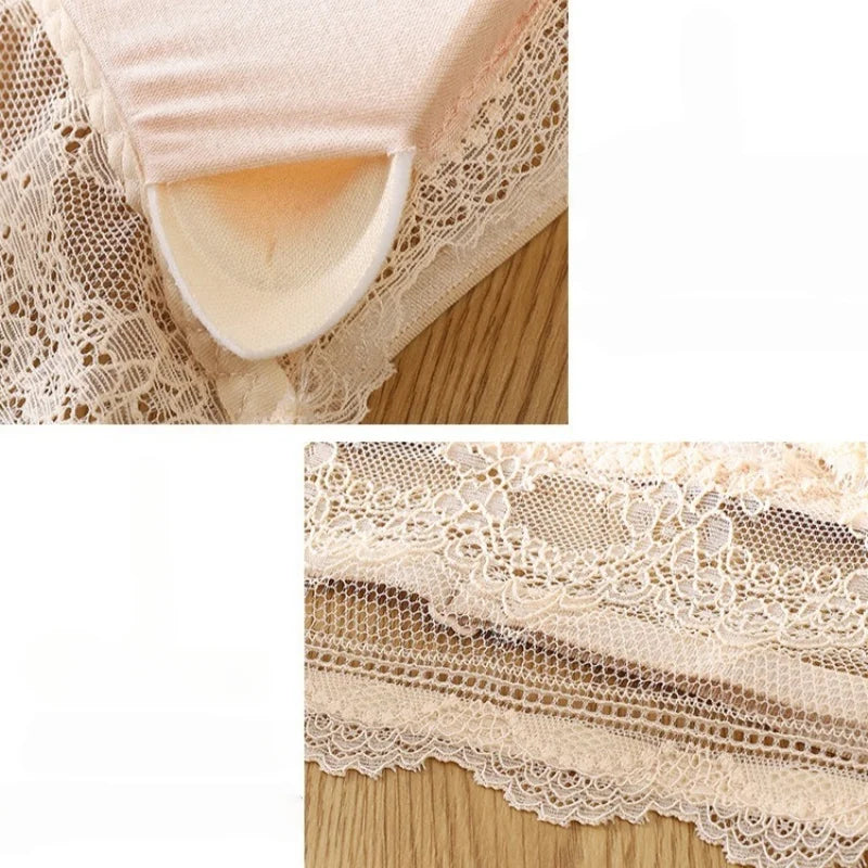 Convertible Lace Bralette Low Back Wireless Bras for Women Sexy Lingerie Thin Spaghetti Straps Brassiere 3-Way to Wear Underwear
