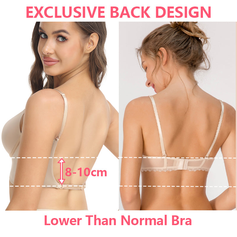 Seam-free Womens Low Cut Plunge Bra Wire Lifting Deep U Shaped Multi-Way Push Up Convertible Plunge Backless Sexy Bra