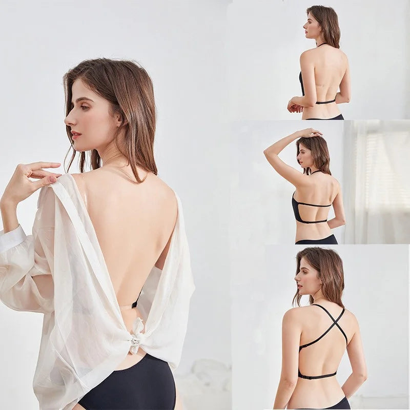 Push Up Bra Backless Women Bras Low Cut Sexy Plunge Brassiere Open Back Wedding Underwear Invisible Seamless Deep U Lingerie