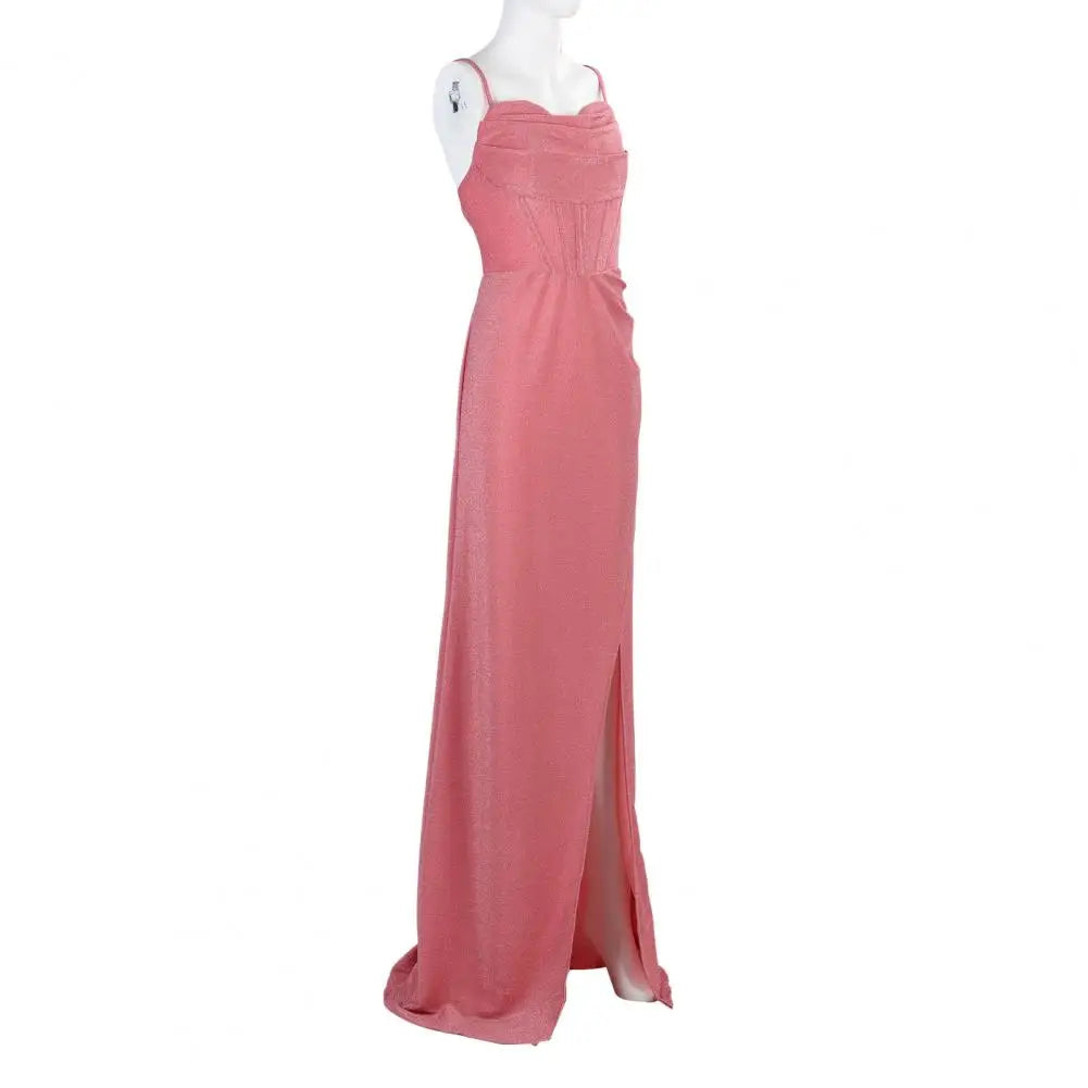 Sexy Women Evening Dress Spaghetti Strap Shiny Sequin Sleeveless Off Shoulder Low-cut High Split Prom Dress Long Party Dress