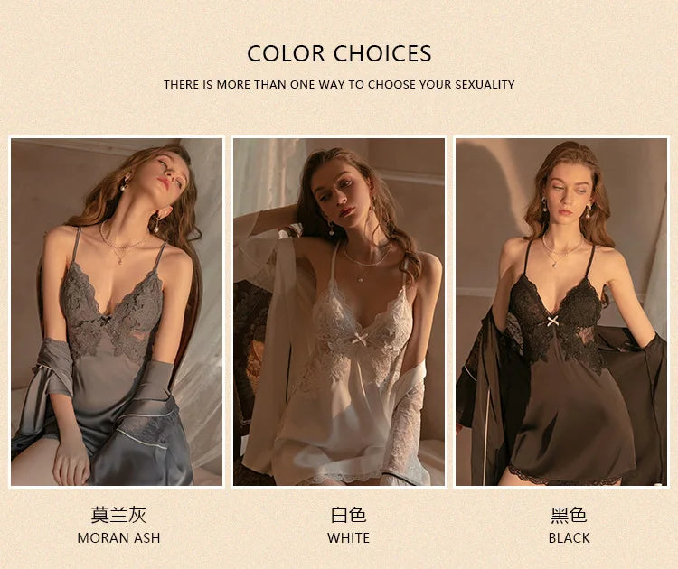 Women Sexy Lace Night Dress Sleepwear Robe Sets Lingerie Bridesmaid Gift Bathrobe Party Pajamas Nightgown Dressing Home Suit
