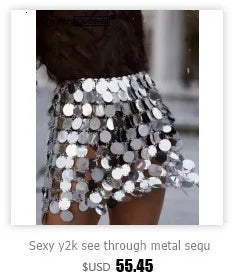 Sexy see through metal sequin corset crop top womens summer beach party halter tank top rave festival outfits cropped y2k Tops
