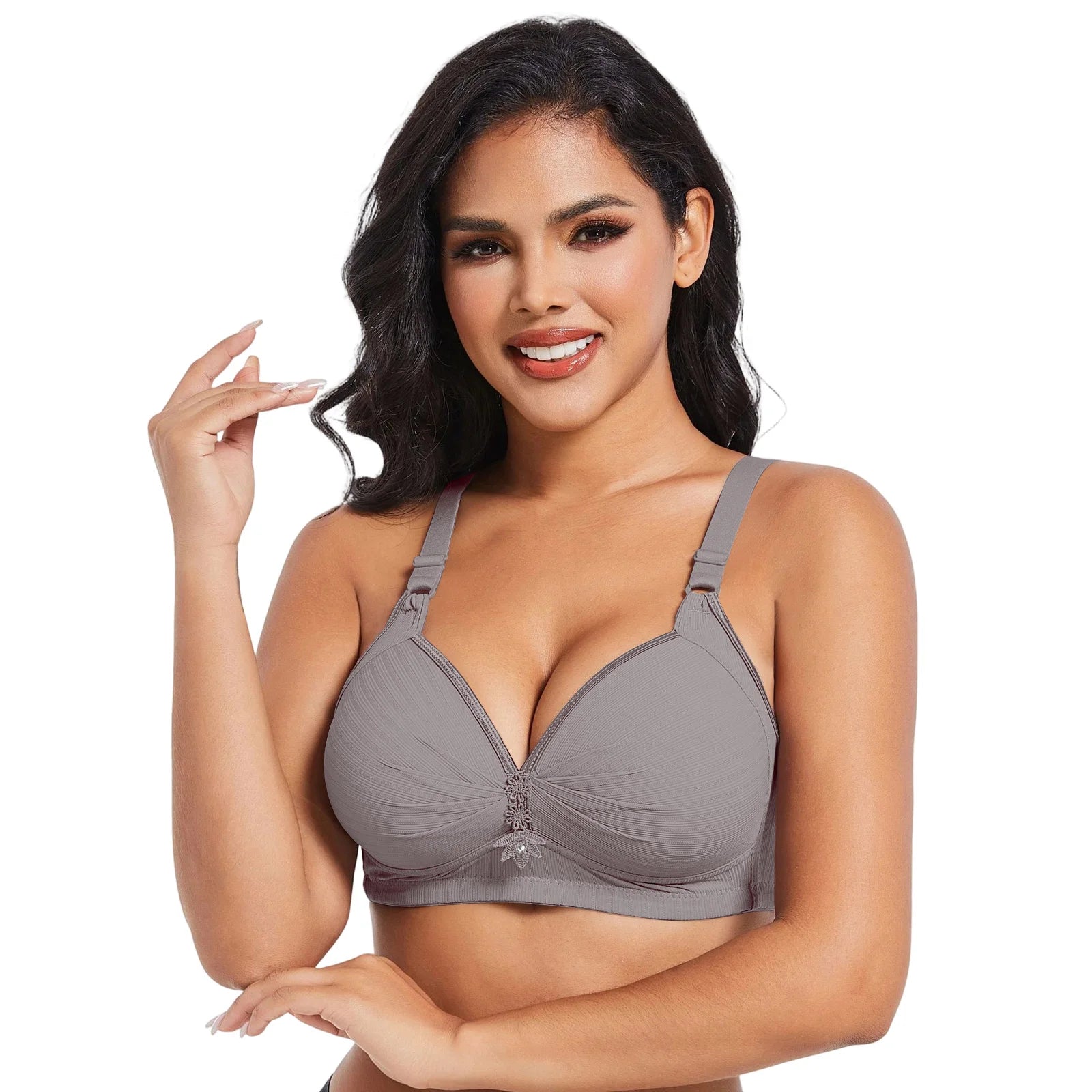 Elegant Skin Tone Textured Bra Chic Wireless Full Coverage Underwear Stylish Push Up Rhinestone Detail Lingerie Women