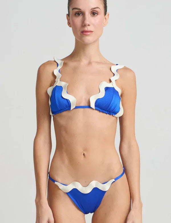 Sexy Women Swimsuit Summer Set Solid Color Pixel Style Lace Trim Tank Top Biquini Low Waist Slim Fit Two-Piece Bikini Swimwear