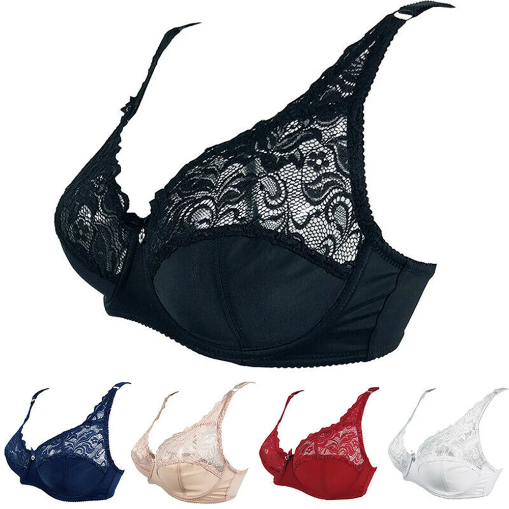 BCHRAYIUP Women's Underwired Non Padded Bra Sexy Sheer Lace Plunge Soft Cups Comfort Bra 34 36 38 40 42 44 B C D E
