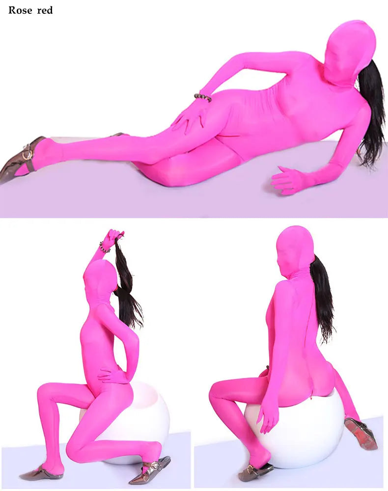 Sexy See Through Ice Silk Full Wrap One-piece Tight Jumpsuit High Elastic Home Corset Zipper Open Crotch Bodysuit