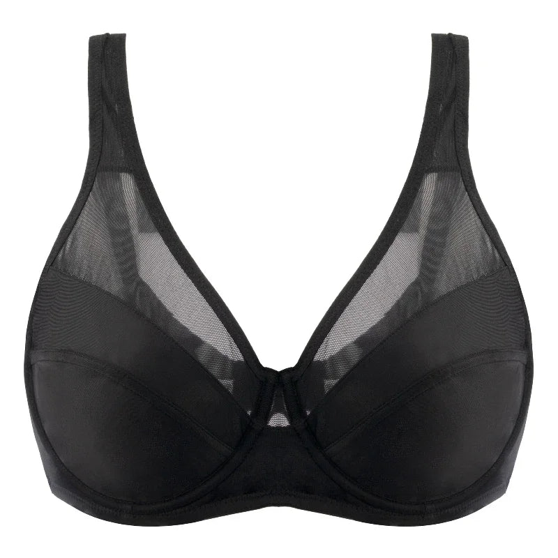 Large Size Women's Full Coverage Minimizer Lace Bra Underwire Non-Padded Soft Everyday Transparent Thin Minimizer Bras CDEFG